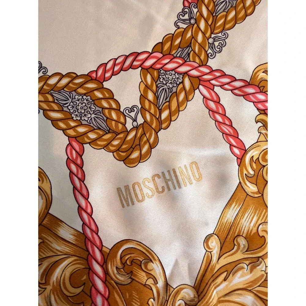 Moschino Silk Scarf Pace Amore e Fantasia Baroque Floral Gold Pink Square 35x35